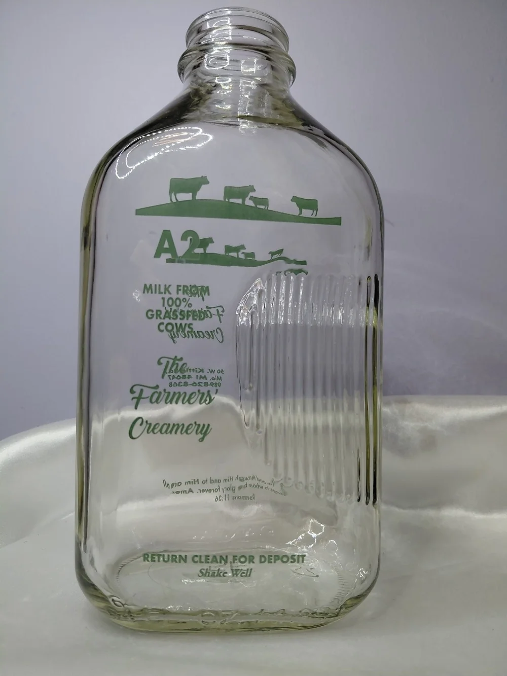Glass Milk Bottle - Green Print